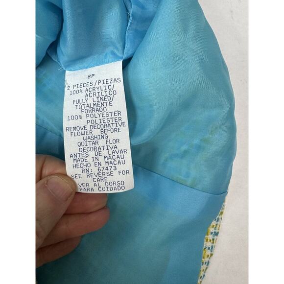 Light Academia Julian Taylor Tweed Skirt Suit Blazer Plaid Blue Yellow Size 8P - Picture 10 of 11